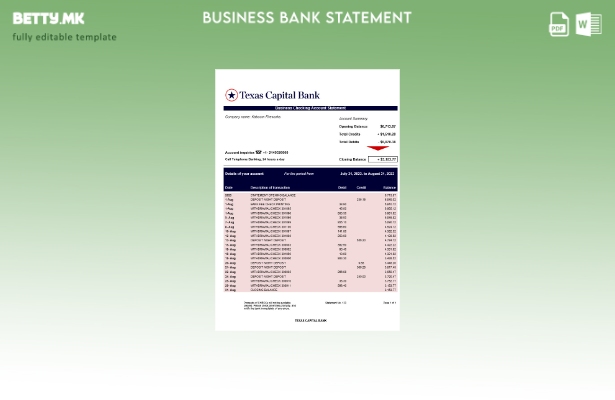модерен стил Извештај за сметка на компанијата Тексас Капитал банка Шаблон Word 